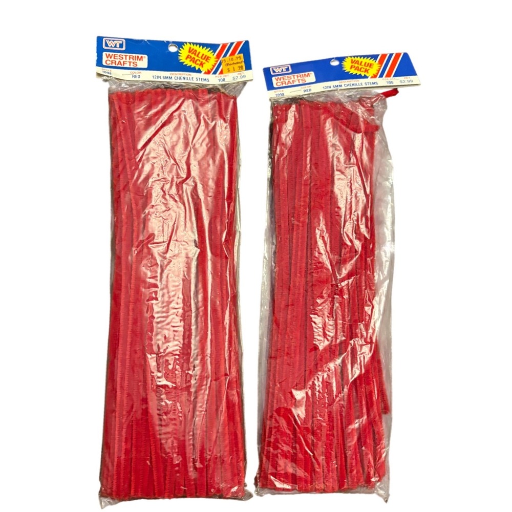 Westrim Crafts Red Chenille Stems 12in 6mm Pipe Cleaners 150+‎ Vintage 1098 1995